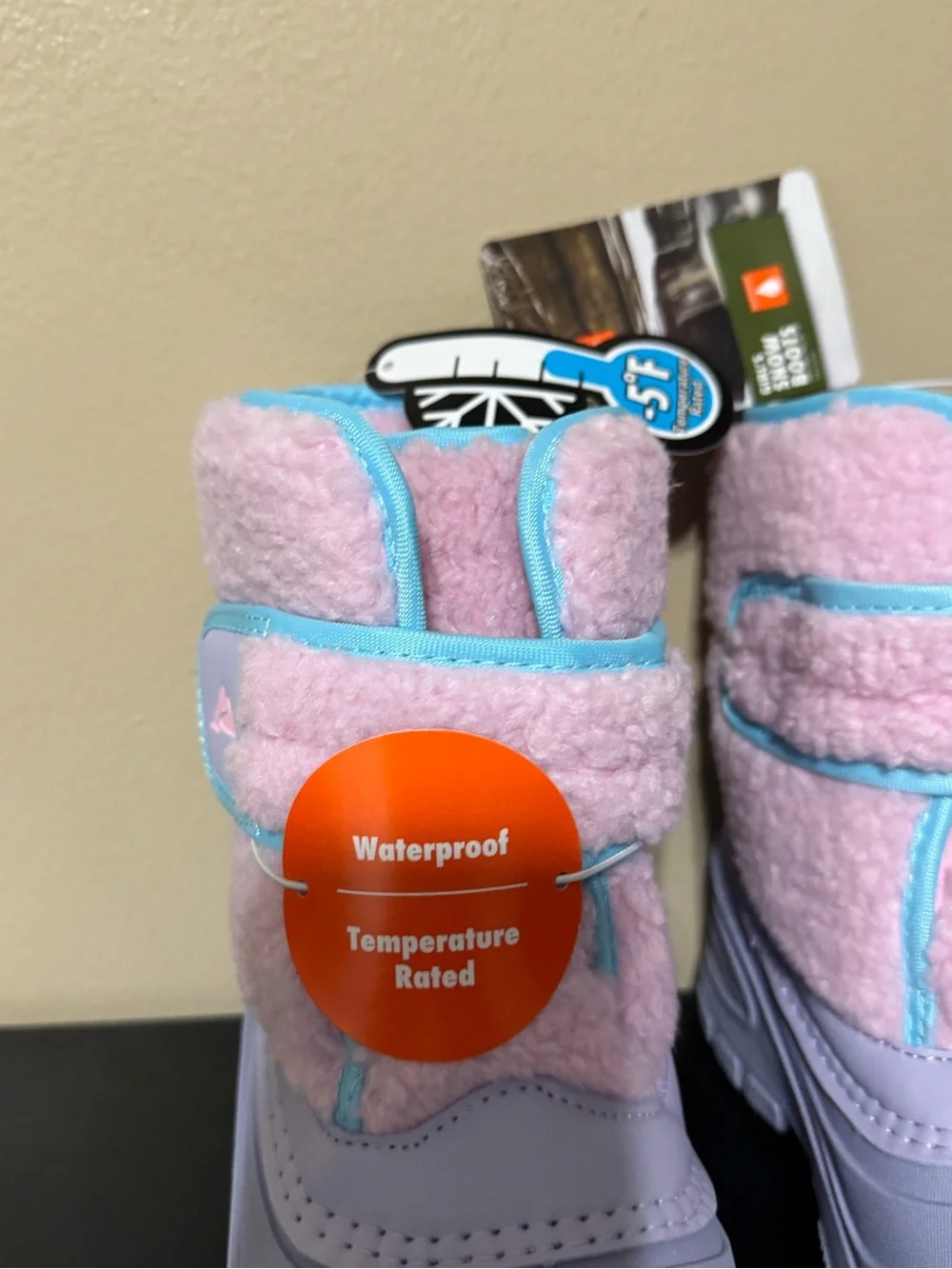 Ozark Trail Girls 1 Waterproof Pink and Light Blue Fleece Winter Snow Boots
